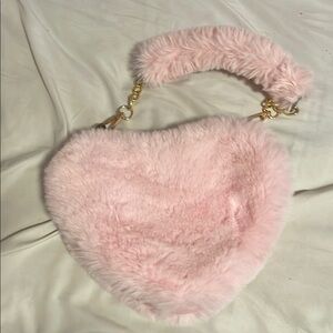 Pink Furry Heart-Shaped Handbag